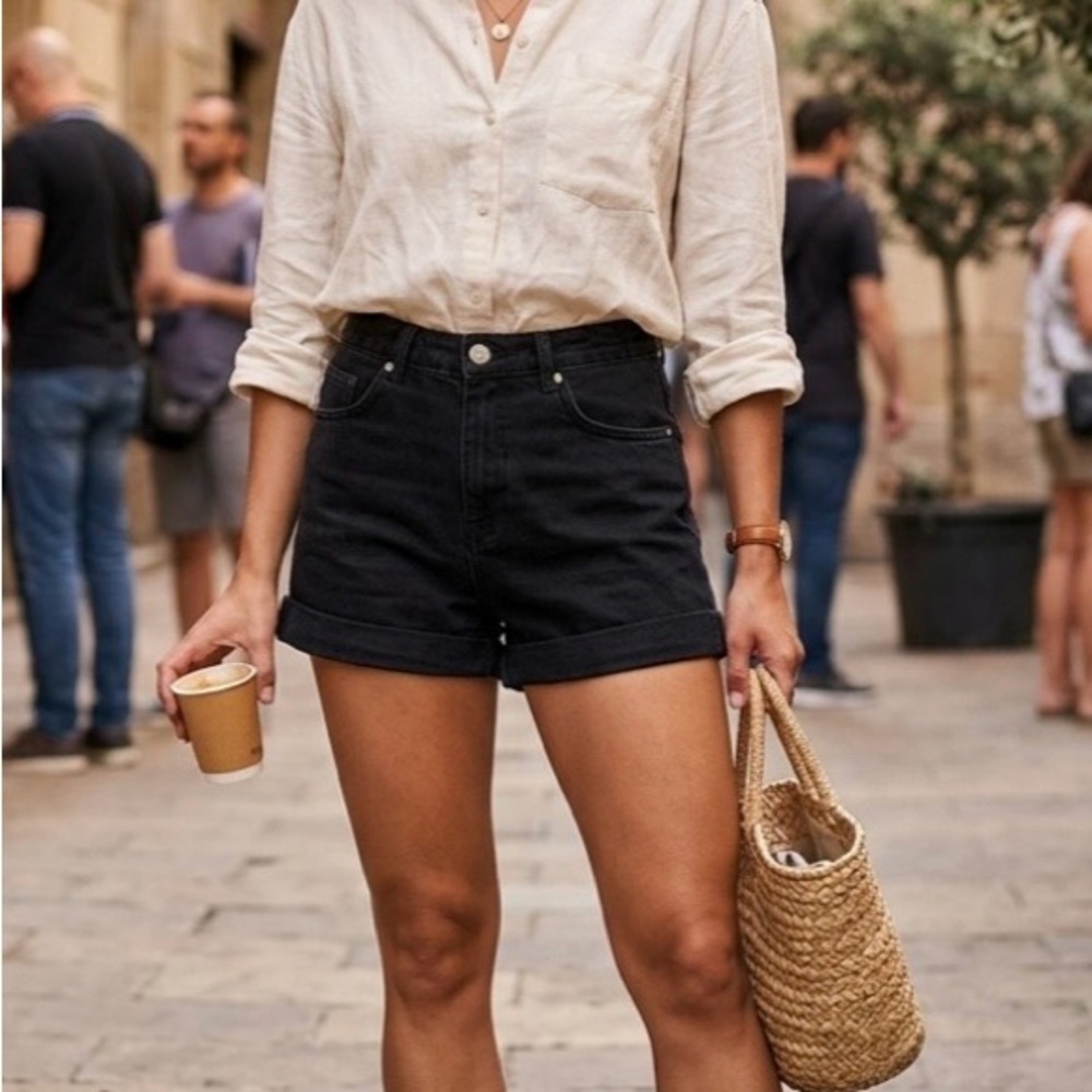 Zara Black High-Waist Jean Shorts